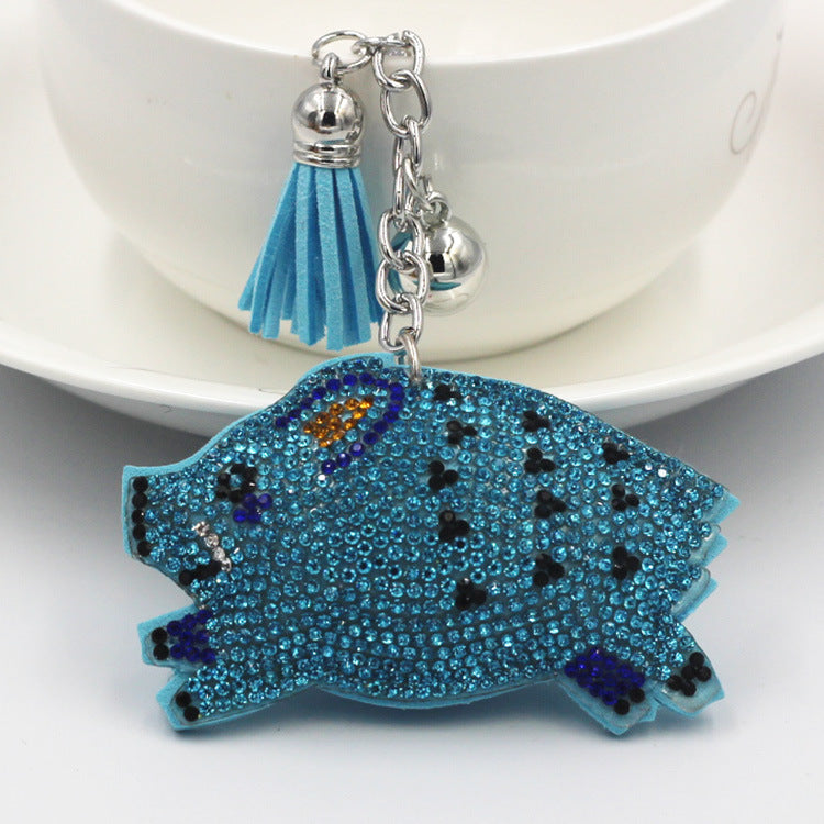 Wholesale Velvet Inlaid Diamond Wild Boar Keychains
